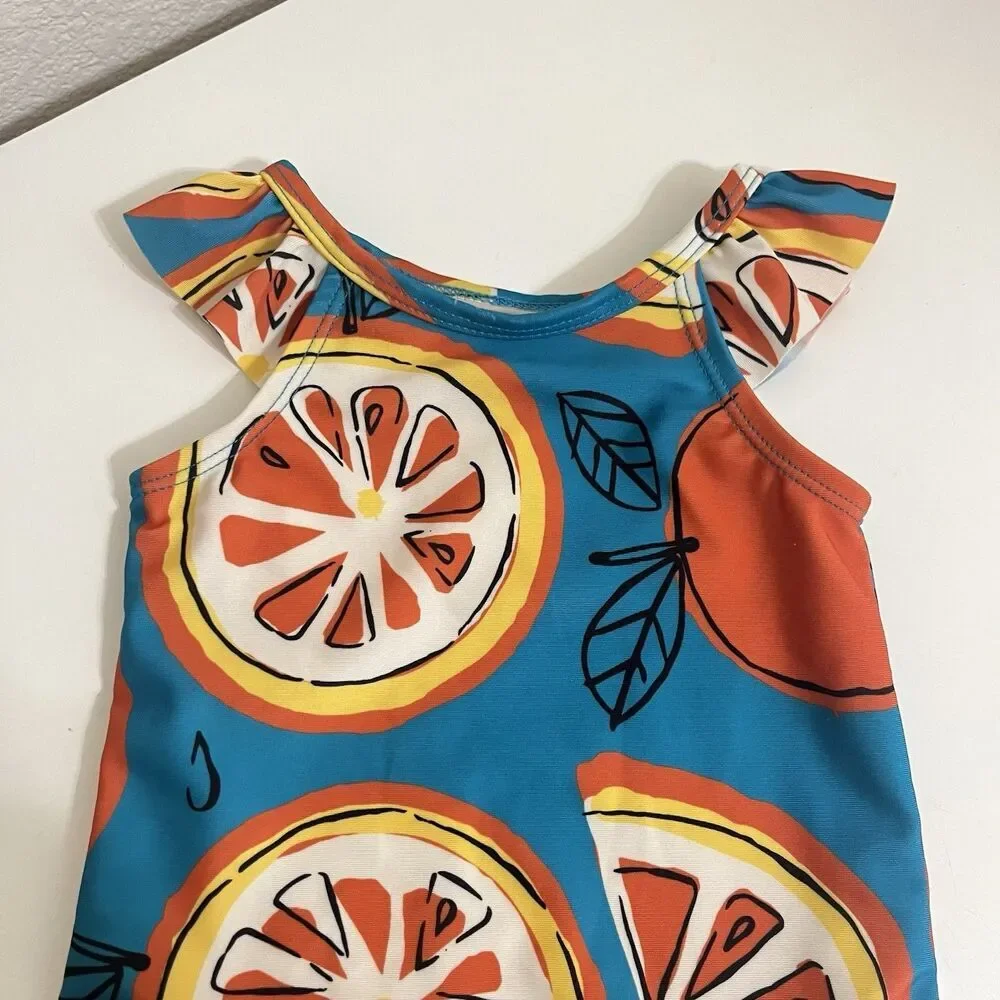 Tea Collection Oranges Fruit Print One-Piece Baby Swimsuit Girls SZ 18-24 Months